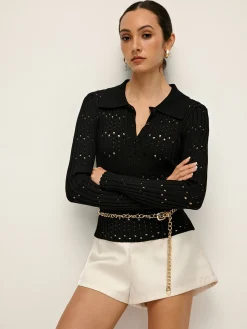 COMMENSE Hollow Button Polo Sweater Without Belt* Sweater Tops|Sweaters & Cardigans