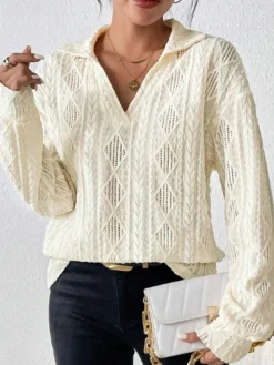 COMMENSE Hollow Crochet Polo Shirt* Blouses & Shirts|Tops