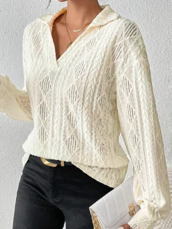 COMMENSE Hollow Crochet Polo Shirt* Blouses & Shirts|Tops