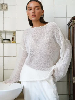 COMMENSE Hollow Draped Snug Knit Top* Sweater Tops|Sweaters & Cardigans