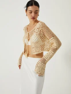 COMMENSE Hollow Knotted Knit Outerwear* Sweater Tops|Outerwear