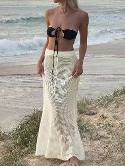 COMMENSE Hollow Out Drawstring Maxi Sweater Skirt* Skirts|Knitwear