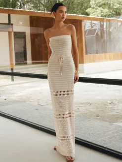 COMMENSE Hollow Out Off-Shoulder Maxi Dress With A Shawl* Casual Dresses|Vacation Dresses