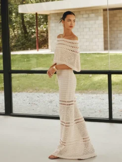COMMENSE Hollow Out Off-Shoulder Maxi Dress With A Shawl* Casual Dresses|Vacation Dresses