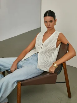 COMMENSE Hollow Sleeveless Knit Cardigan* Cardigans|Sweaters & Cardigans