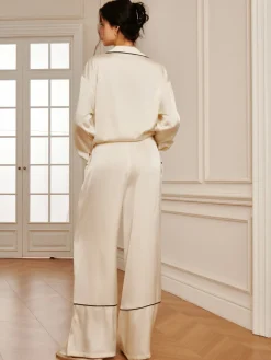 COMMENSE Home Satin Piping Wide-Leg Pants* Long Sleeve Sets|Pants