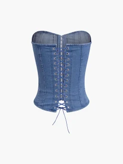 COMMENSE Hook-and-Eye Tie Back Tube Denim Top* Tank Tops & Camis|Denim
