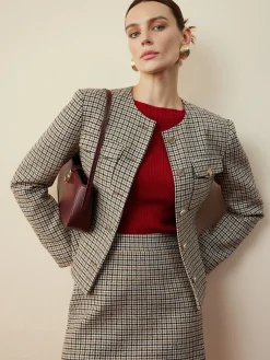 COMMENSE Houndstooth Button Short Blazer* Outerwear|Blazers