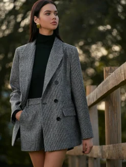 COMMENSE Houndstooth Button Tweed Blazer* Blazers|Outerwear