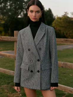 COMMENSE Houndstooth Button Tweed Blazer* Blazers|Outerwear