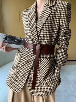 COMMENSE Houndstooth Split Blazer With Belt* Outerwear|Blazers