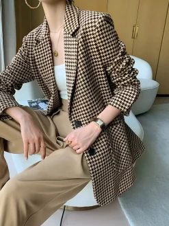 COMMENSE Houndstooth Split Blazer With Belt* Outerwear|Blazers