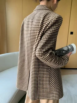 COMMENSE Houndstooth Split Blazer With Belt* Outerwear|Blazers