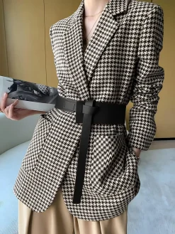 COMMENSE Houndstooth Split Blazer With Belt* Outerwear|Blazers