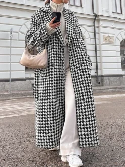 COMMENSE Houndstooth Tweed Trench Coat* Outerwear|Coats