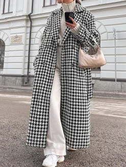 COMMENSE Houndstooth Tweed Trench Coat* Outerwear|Coats