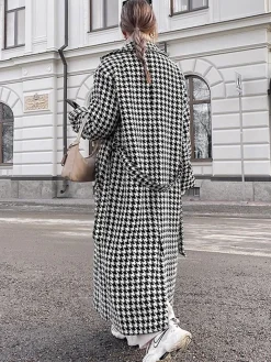 COMMENSE Houndstooth Tweed Trench Coat* Outerwear|Coats