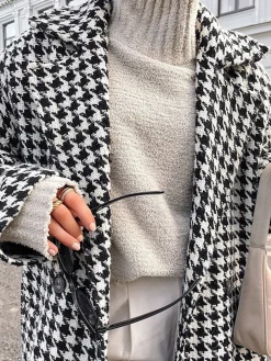 COMMENSE Houndstooth Tweed Trench Coat* Outerwear|Coats
