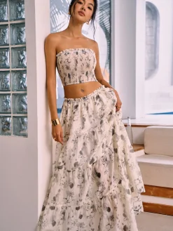 COMMENSE Ink Painting Print Skirt Set* Skirt Sets|Long Sleeve Sets