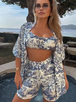 COMMENSE Ink Printed Three Piece Shorts Set* Shorts Sets|Shorts