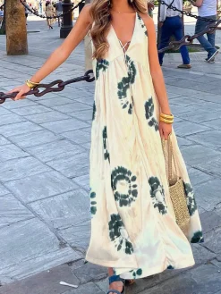 COMMENSE Ink Ripple Leisure Long Dress* White Dresses|Casual Dresses