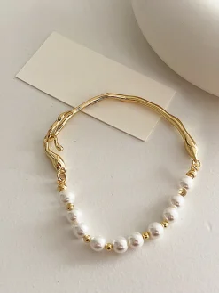 COMMENSE Irregular Metal Pearl Bracelet* Rings & Bracelets|Accessories