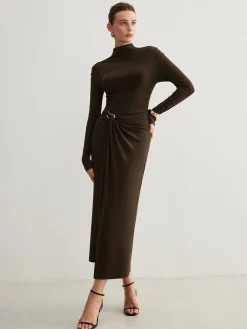 COMMENSE Irregular Metal-Ring Slit Pleated Dress* Black Dresses|Casual Dresses