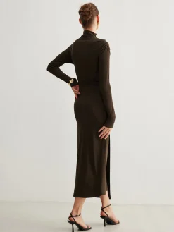 COMMENSE Irregular Metal-Ring Slit Pleated Dress* Black Dresses|Casual Dresses