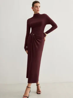 COMMENSE Irregular Metal-Ring Slit Pleated Dress* Black Dresses|Casual Dresses
