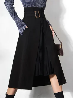 COMMENSE Irregular Package Belted Midi Skirt* Skirts|Bottoms