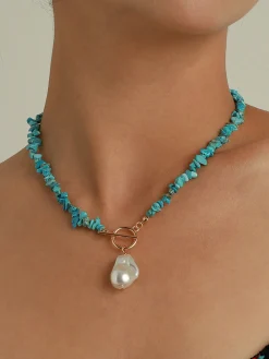 COMMENSE Irregular Pearl Turquoise Necklace* Necklaces|Accessories