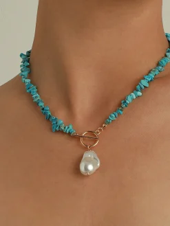 COMMENSE Irregular Pearl Turquoise Necklace* Necklaces|Accessories