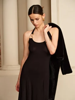 COMMENSE Irregular-Ring Flowy Halter Dress* Black Dresses|Cocktail & Party Dresses