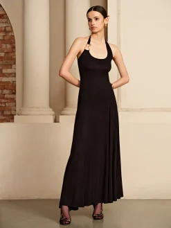 COMMENSE Irregular-Ring Flowy Halter Dress* Black Dresses|Cocktail & Party Dresses