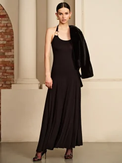 COMMENSE Irregular-Ring Flowy Halter Dress* Black Dresses|Cocktail & Party Dresses