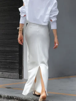 COMMENSE Ivory Glow Satin Maxi Skirt* Skirts|Bottoms