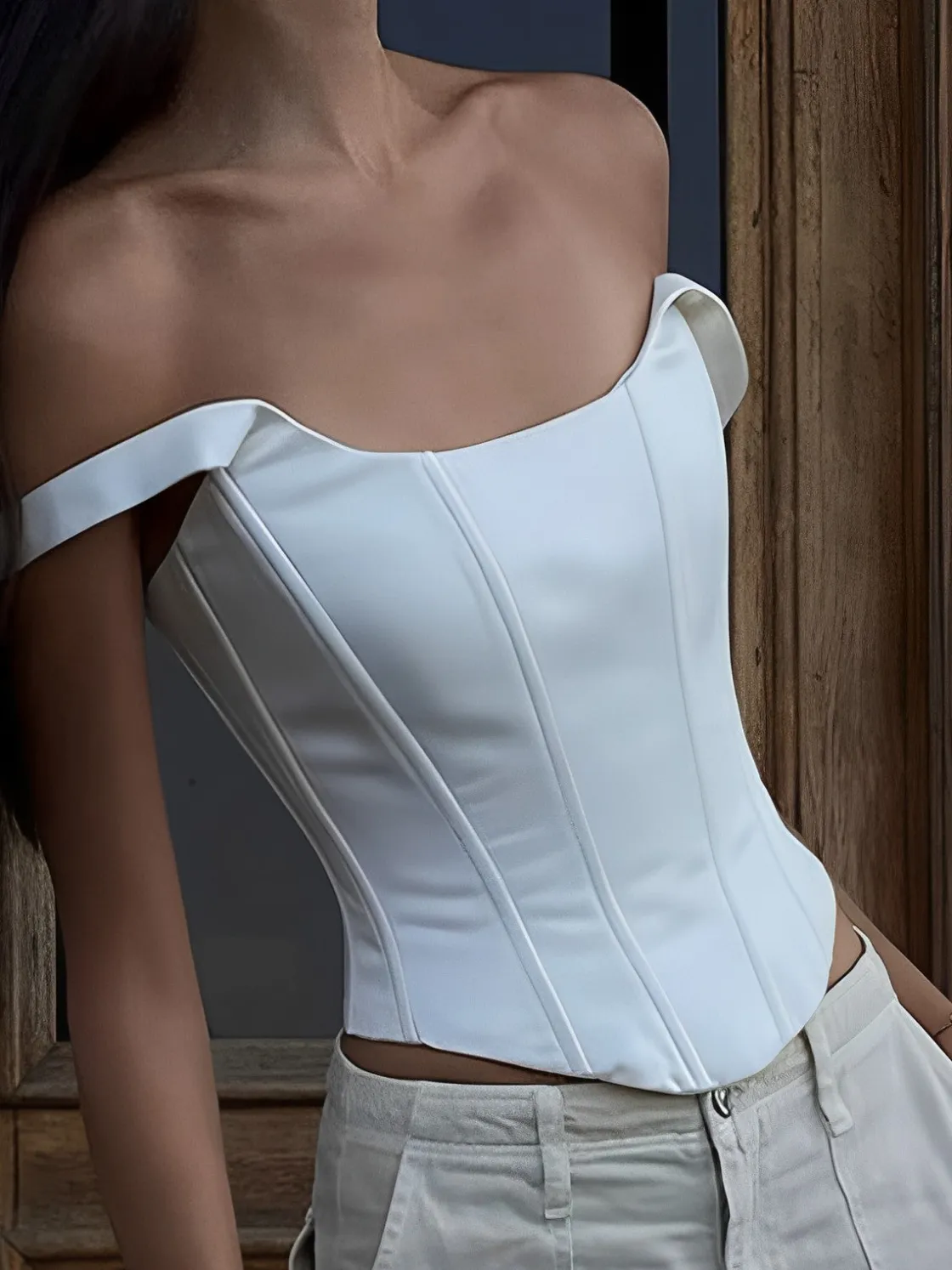 COMMENSE Ivory Glow Tied Crop Corset Top* Corset Tops|Crop Tops