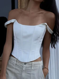 COMMENSE Ivory Glow Tied Crop Corset Top* Corset Tops|Crop Tops