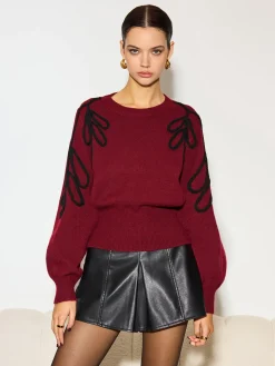 COMMENSE Jacquard Cinched Waist Knit Top* Knitwear|Tops