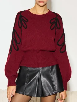COMMENSE Jacquard Cinched Waist Knit Top* Knitwear|Tops