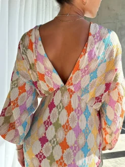 COMMENSE Jacquard Print V-Neck Dress* Casual Dresses|Cocktail & Party Dresses
