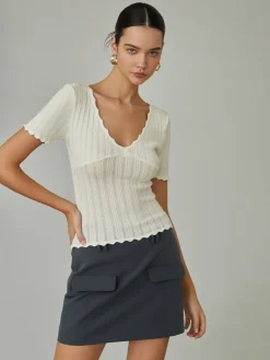 COMMENSE Keep It Simple Scalloped Pointelle Top* Sweater Tops|Sweaters & Cardigans