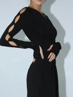 COMMENSE Keyhole Cutout Long Sleeve Bodysuit* Sweater Tops|Bodysuits