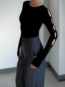 COMMENSE Keyhole Cutout Long Sleeve Bodysuit* Sweater Tops|Bodysuits