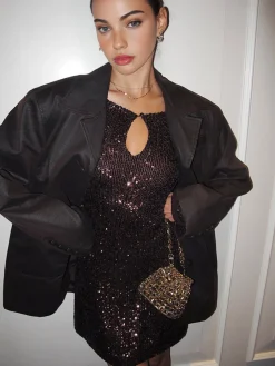 COMMENSE Keyhole Neckline Bell Sleeve Sequins Dress* Casual Dresses|Cocktail & Party Dresses