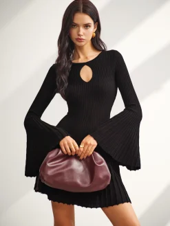 COMMENSE Keyhole Neckline Bell Sleeve Sweater Dress* Black Dresses|Sweater Dresses