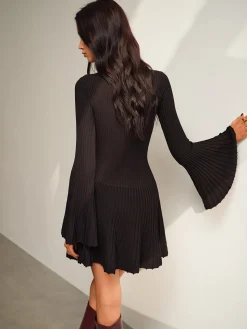 COMMENSE Keyhole Neckline Bell Sleeve Sweater Dress* Black Dresses|Sweater Dresses