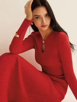 COMMENSE Keyhole Neckline Knit Skirt Set* Sweater Tops|Skirts