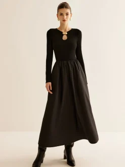 COMMENSE Keyhole Neckline Panel Dress* Black Dresses|Casual Dresses