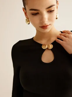 COMMENSE Keyhole Neckline Panel Dress* Black Dresses|Casual Dresses
